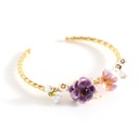 Purple Lotus Flower And Stone Enamel Bangle Bracelet