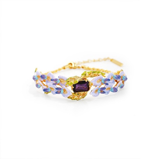 Purple Flower Blosssom Wisteria And Stone Enamel Thin Bracelet
