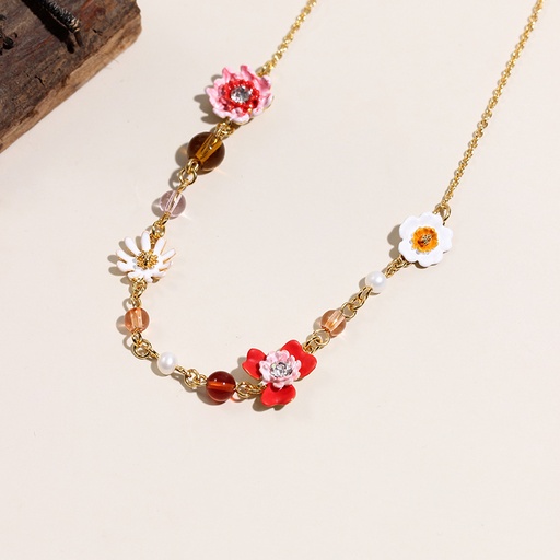 White Pink Red Daisy Flower Enamel Pendant Necklace