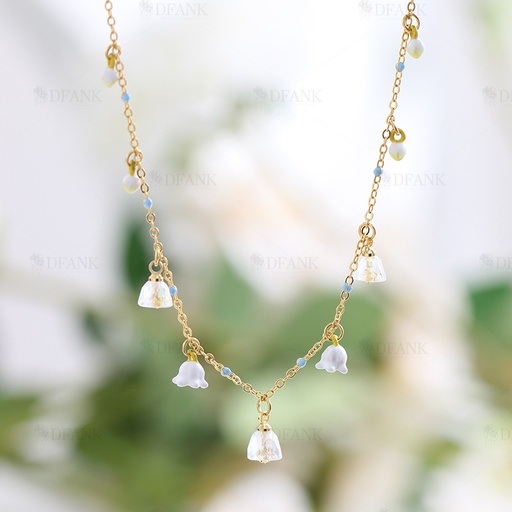 Lily of the Valley White Flower Blossom Enamel Charm Necklace