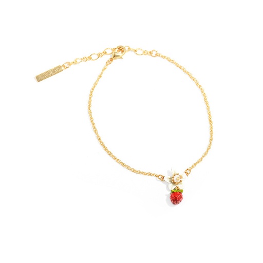 White Flower And Red Berry Enamel Charm Thin Braceelet
