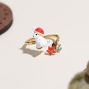 Cute Bunny Rabbit And Flower Enamel Adjustable Ring