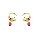 Bird And Fruit Berry Enamel C Shape Dangle Earrings