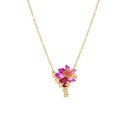 Purple Flower With Crystal Enamel Pendant Necklace