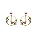 Hamster With Berry Inside A Hoop And Flower Enamel Dangle Earrings