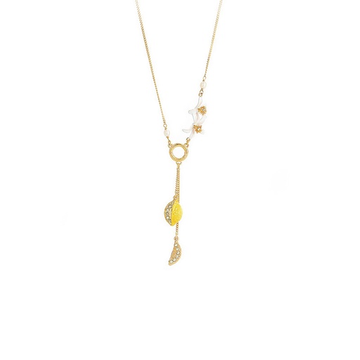 Lemon Flower And Pearl Enamel Pendant Necklace Gift