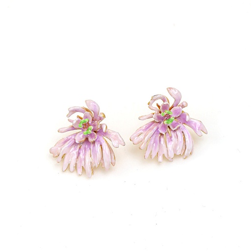 Purple Flower Petal Enamel Stud Earrings