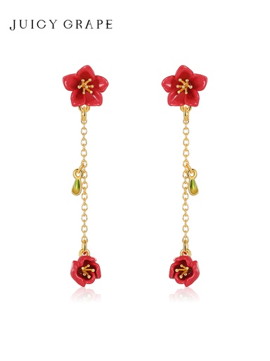 Begonia Red Flower Tassel Enamel Earrings Jewelry Gift