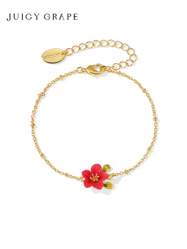 Begonia Red Flower Enamel Thin Bracelet Jewelry Gift