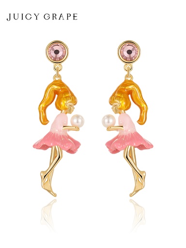 Fairy Girl With Pearl Enamel Dangle Stud Earrings Jewelry Gift