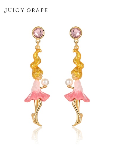 Fairy Girl With Pearl Enamel Dangle Stud Earrings Jewelry Gift