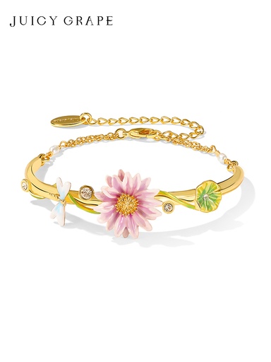 Lotus Flower And Dragonfly Enamel Bangle Bracelet Jewelry Gift