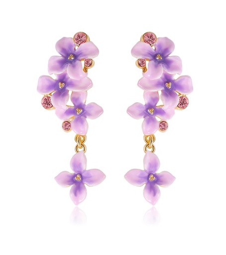 Purple Flower And Czech Gem Enamel Dangle Earrings Handmade Jewelry Gift