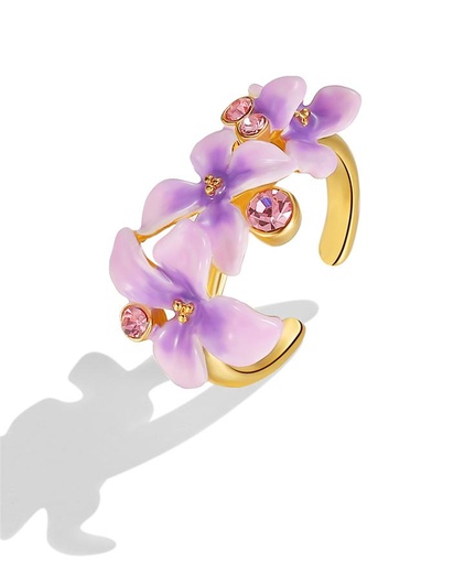 Purple Flower And Czech Gem Enamel Adjustable Handmade Jewelry Gift