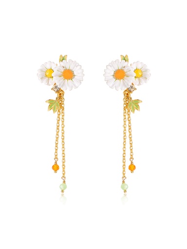 Daisy Flower Enamel Tassel Stud Earrings Handmade Jewelry Gift