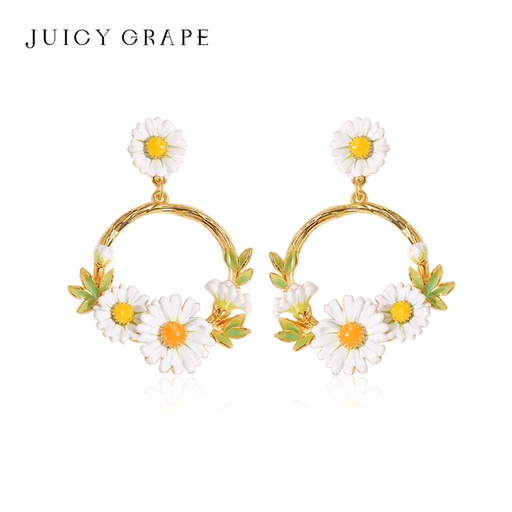 Daisy Flower Enamel Hoop Dangle Stud Earrings Handmade Jewelry Gift
