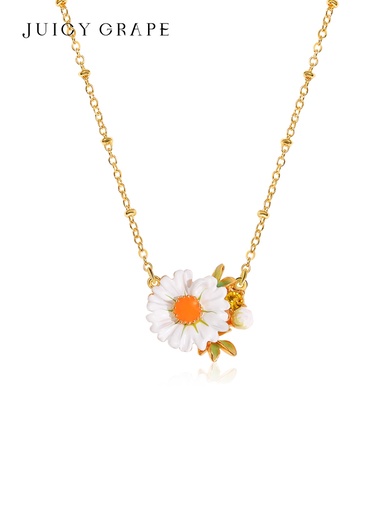 Daisy Flower Enamel Pendant Necklace Handmade Jewelry Gift