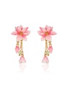 Magnolia Pink Flower Enamel Tassel Dangle Stud Earrings Jewelry Gift