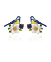 Bird And Flower Enamel Stud Earrings Handmade Jewelry Gift