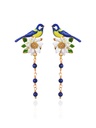 Bird And Flower Enamel Tassel Stud Earrings Handmade Jewelry Gift