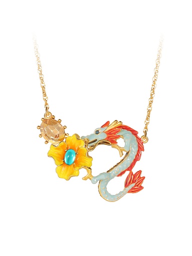 Dragon And Stone Enamel Pendant Necklace Handmade Jewelry Gift