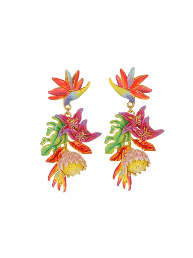 Colorful Flower Enamel Dangle Stud Earrings Handmade Jewelry Gift