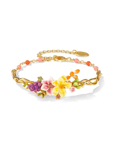 Grape Flower Blossom Branch Enamel Chain Bangle Bracelet Handmade Jewelry Gift