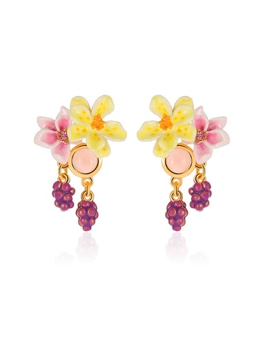 Grape Flower Blossom Enamel Stud Earrings Handmade Jewelry Gift
