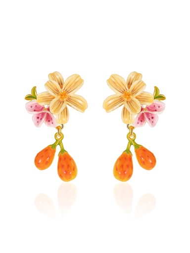 Pear Fruit  Flower Enamel Dangle Earrings Handmade Jewelry Gift