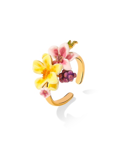 Grape And Flower Blossom Enamel Adjustable Ring Handmade Jewelry Gift
