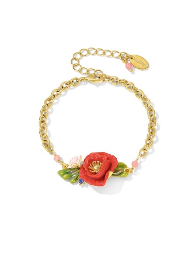 Pink Red Flower Enamel Thin Bracelet Handmade Jewelry Gift