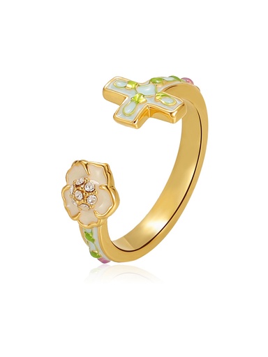 Cross And Flower Enamel Adjustable Ring Handmade Jewelry Gift