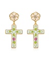 Flower And Cross Enamel Dangle Earrings Handmade Jewelry Gift