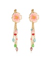 Peach Blossom Flower Enamel Tassel Dangle Earrings Handmade Jewelry Gift