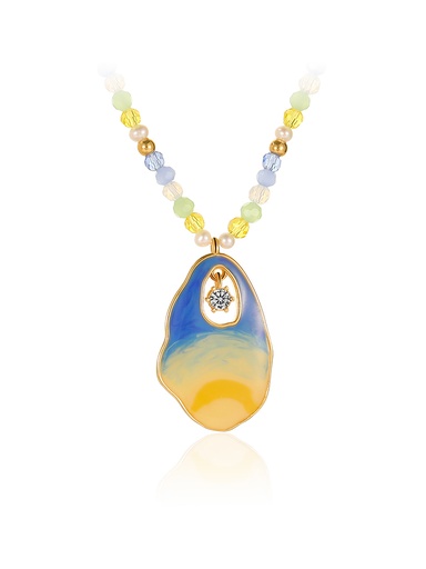 Starry Night Enamel Pendant Bead Necklace Handmade Jewelry Gift