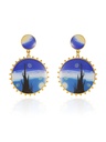 Starry Night Enamel Round Dangle Earrings Handmade Jewelry Gift