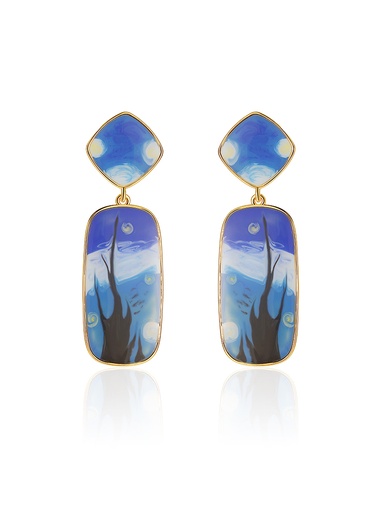 Starry Night Enamel Dangle Earrings Handmade Jewelry Gift
