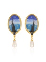 Starry Night Enamel Pearl Dangle Earrings Handmade Jewelry Gift