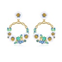 Flower And Blueberry Enamel Dangle Hoop Stud Earrings