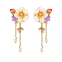 Jasmine Purple Flower Enamel Tassel Dangle Stud Earrings