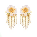Jasmine Flower Enamel Tassel Stud Earrings