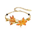 Orange Blossom Flower Branch Pearl Black Agate Enamel Bracelet