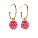 Raspberry Enamel C Shape Stud Hoop Dangle Earrings