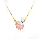 Cute Rabbit Bunny With Stone Flower Enamel Pendant Necklace