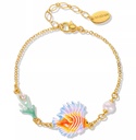 Fish Coral And Pearl Enamel Thin Chain Bracelet