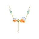 Fish Coral Zircon And Pearl Enamel Pendant Necklace