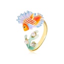Fish Coral With Pearl Enamel Adjustable Ring