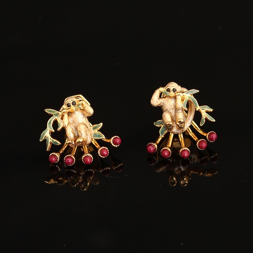 Enamel Glazed Monkey Dual Use Earrings 18K Gold Plated