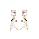 Fairy Tale Series Snow Princess Zircon Enamel Stud Clip Earrings