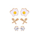 Flower Diamond 3 Pair Enamel Earrings Jewelry Stud Earrings